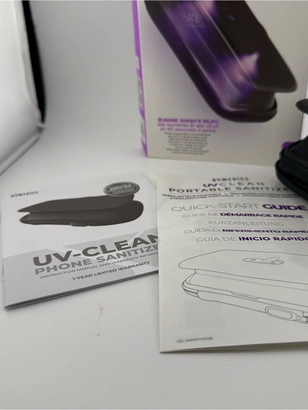 Homedics UVClean Portable Sanitizer Case in Black with Purple Box Accent